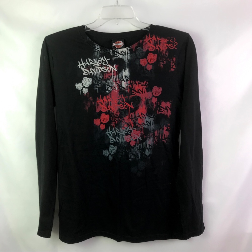 HARLEY-DAVIDSON MOTOR CYCLES LONG SLEEVE ROSE TOP